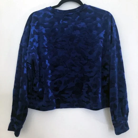 Freshman 1996 Velour Camo Long Sleeve Sweater in Royal Blue | Size Small - Picture 6 of 12